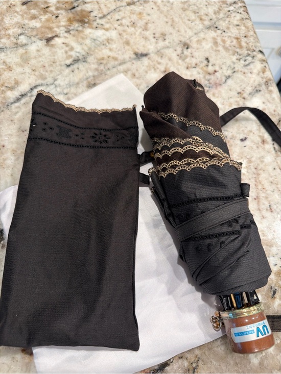 Celine Accessories - Celine Black Compact Umbrella with Gold Lace Trim